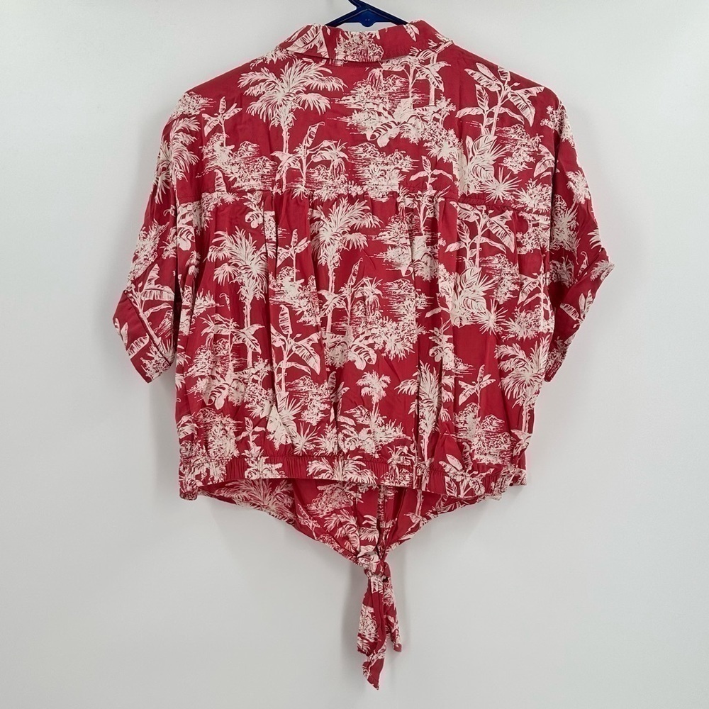 American Eagle Button Down Women’s Tie Front Tropical Print Viscose Top Size L - Picture 2 of 14